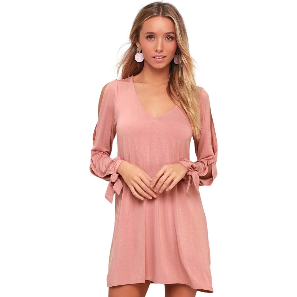 Lulus Glory of Love Mauve Shift Dress Pink vneck cold shoulder cutout small